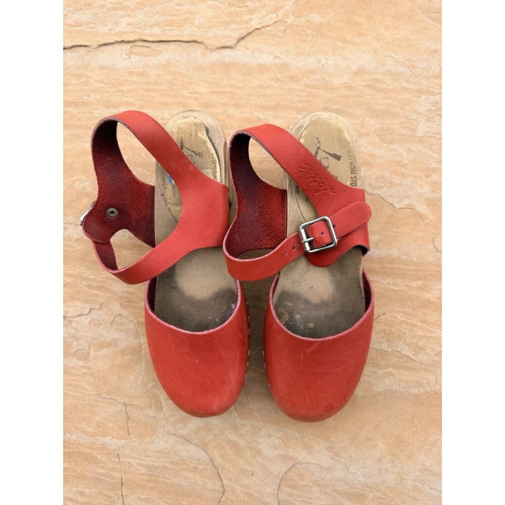 Lotta From Stockholm Wooden Clogs RED Leather EU 38 US 8 made in Sweden